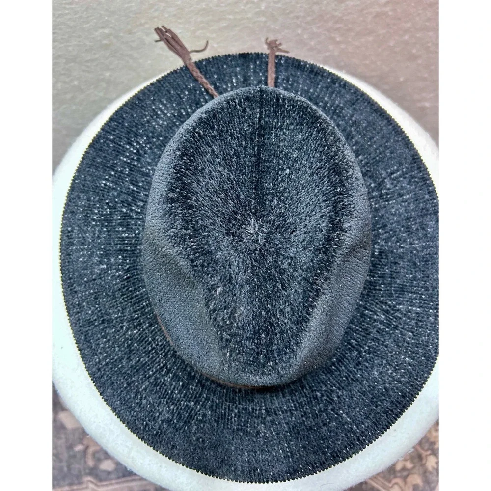 Altar'd State Womens Black Textured Cowboy Hat Braided Tassel‎ Band Wide Brim OS